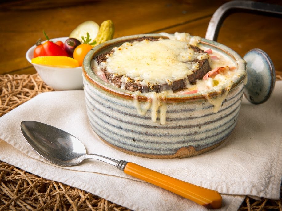 a plate of food with a knife