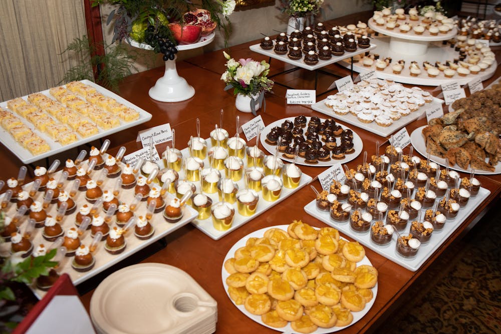 a table topped with plates of food on a plate