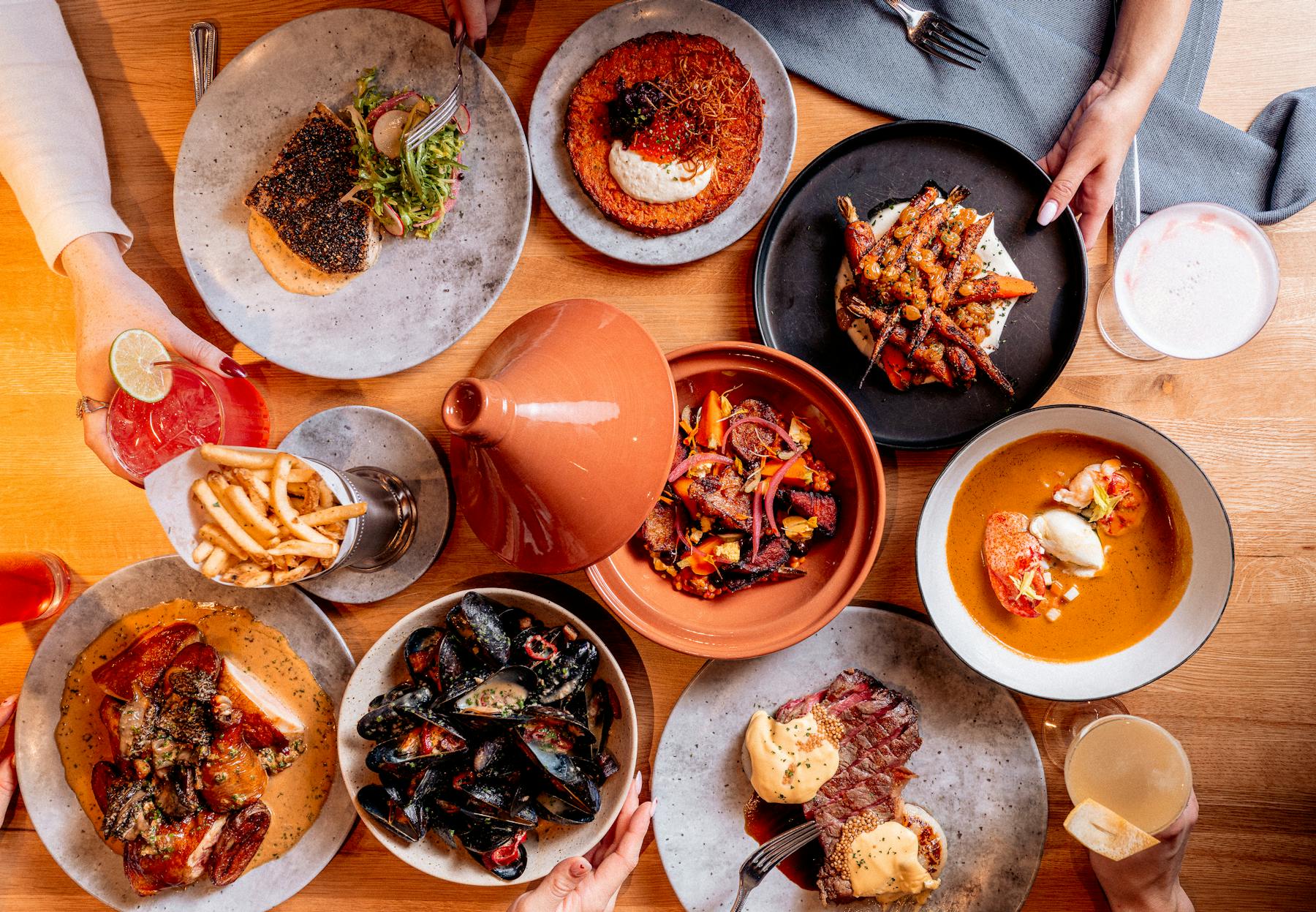 a table full of plates of food