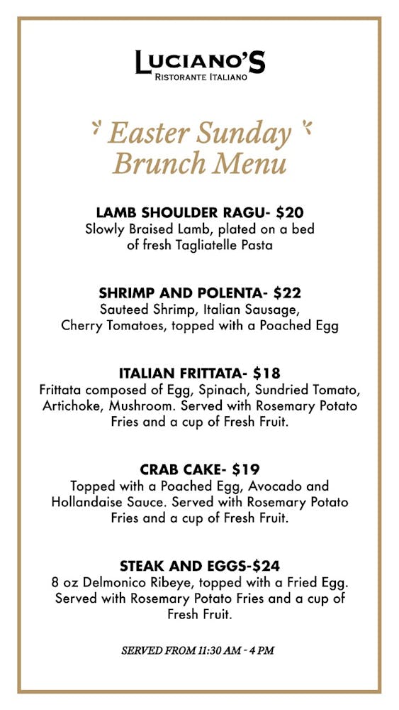 Easter Brunch Luciano's Italy Homemade Italian fare and cozy athmosphere in Duluth GA