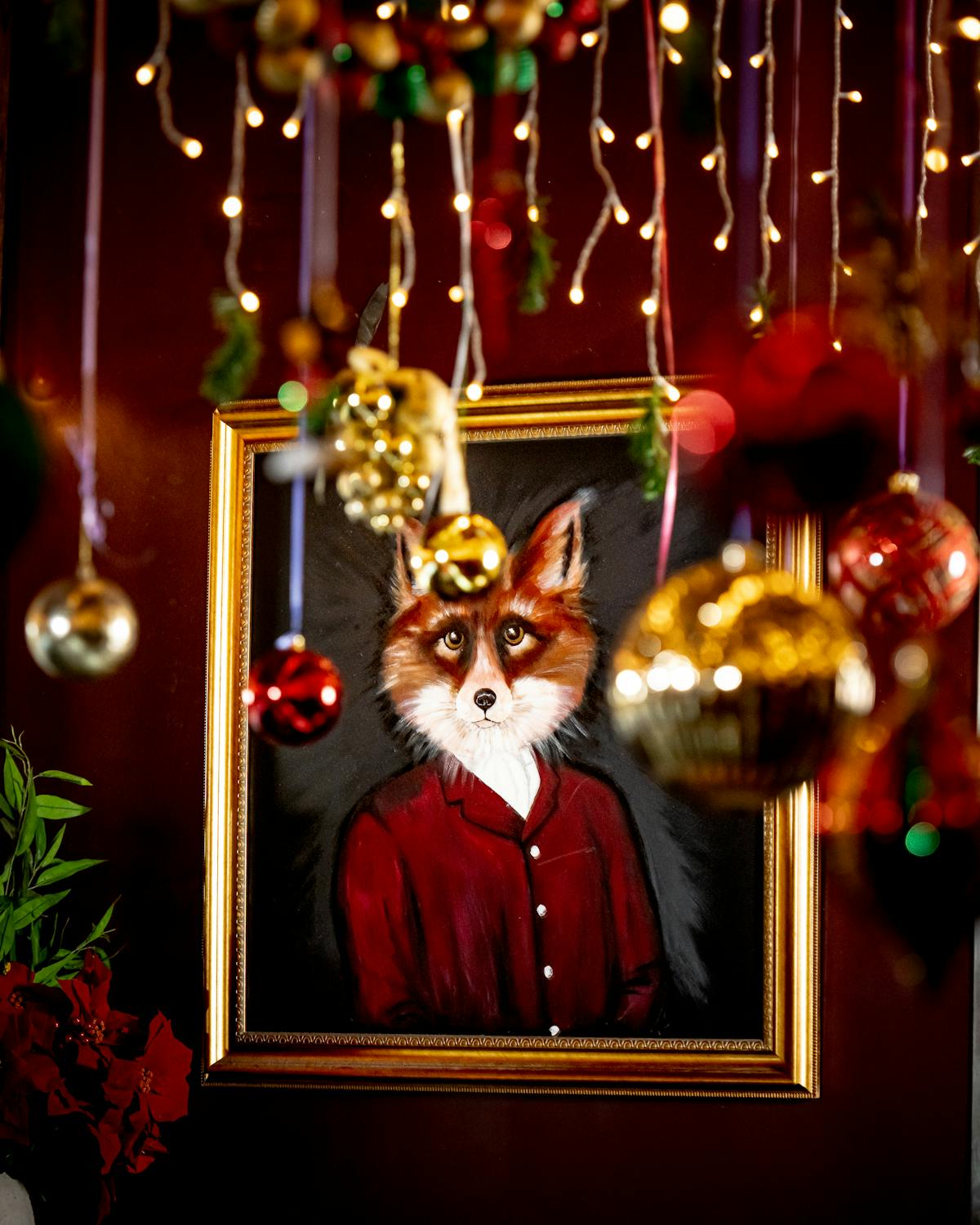portrait of a fox surrounded by ornaments