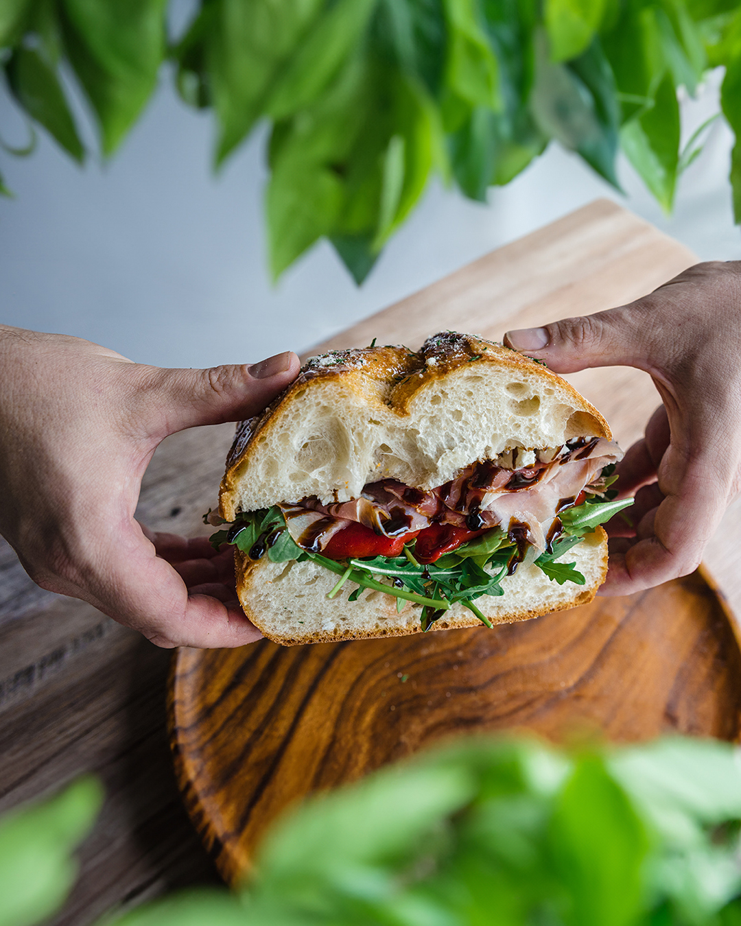 a close up of a sandwich on a plant