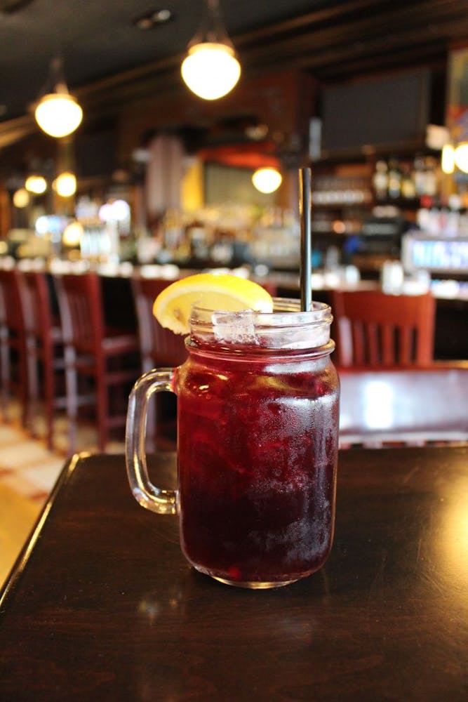 a glass cup on a table