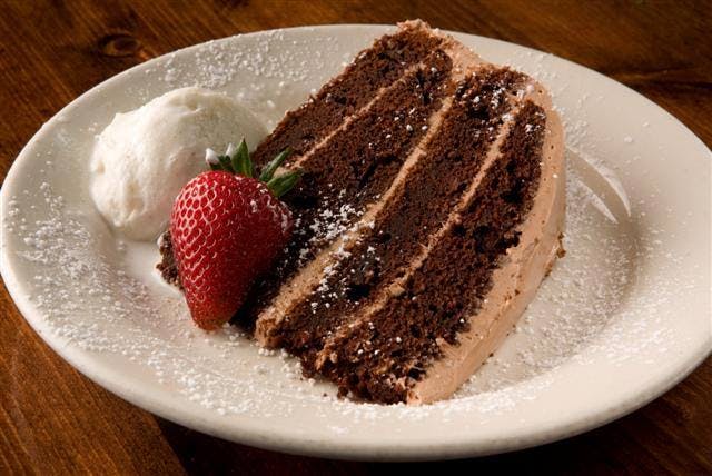 a piece of chocolate cake on a plate