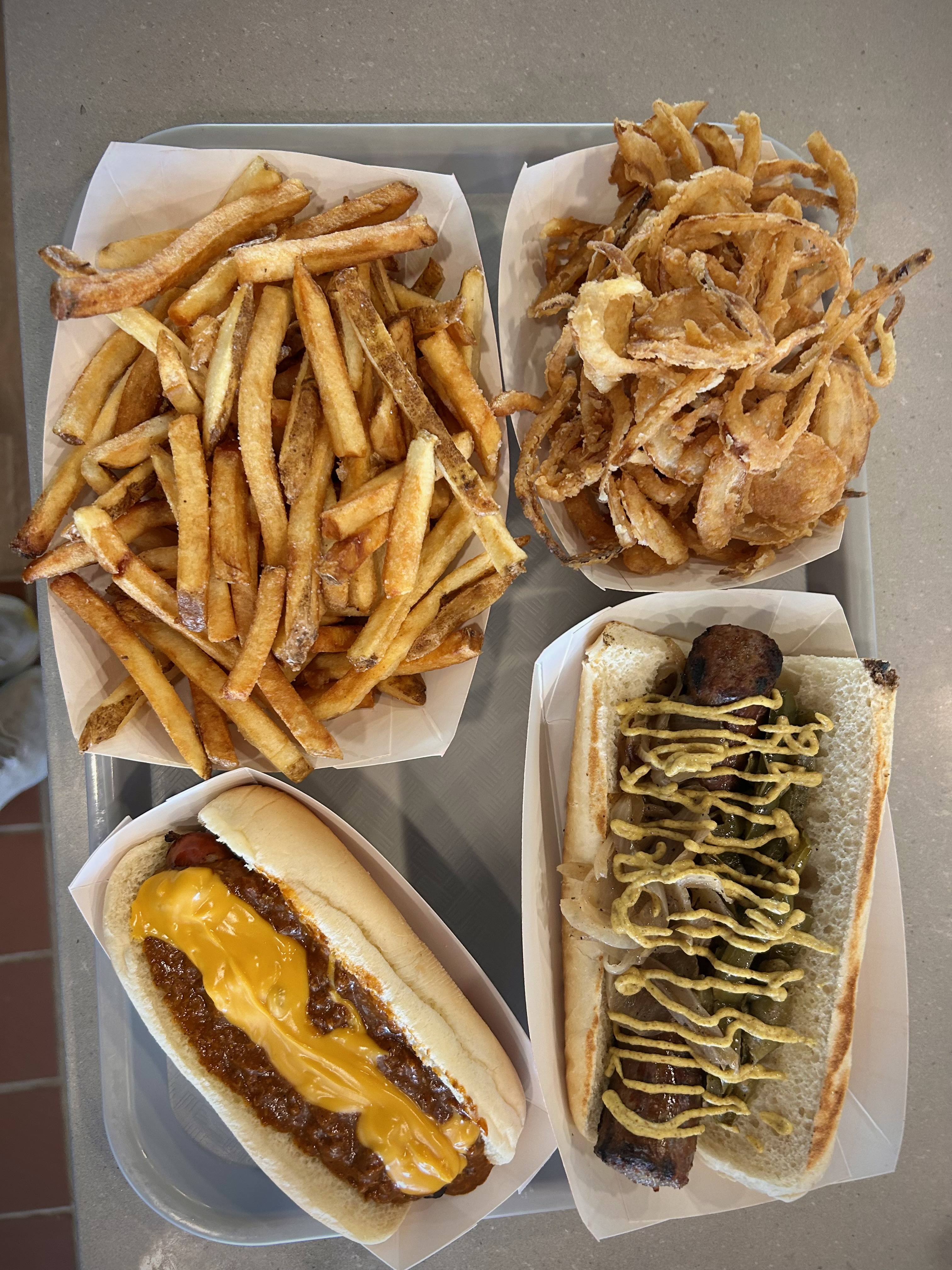 a basket of fries and a hot dog