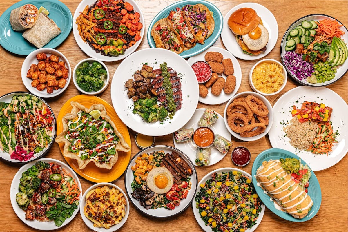 many different types of food on a table