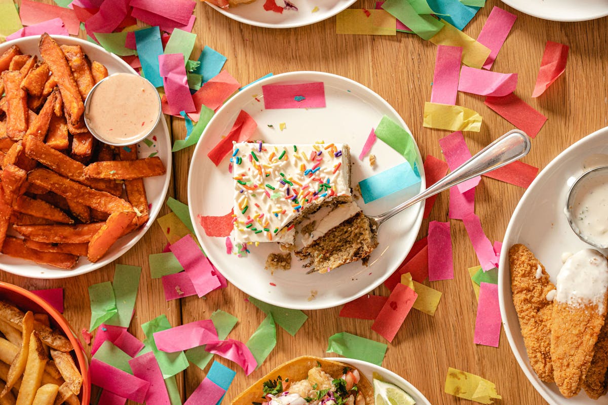 banana-licious celebration cake on a colorful table