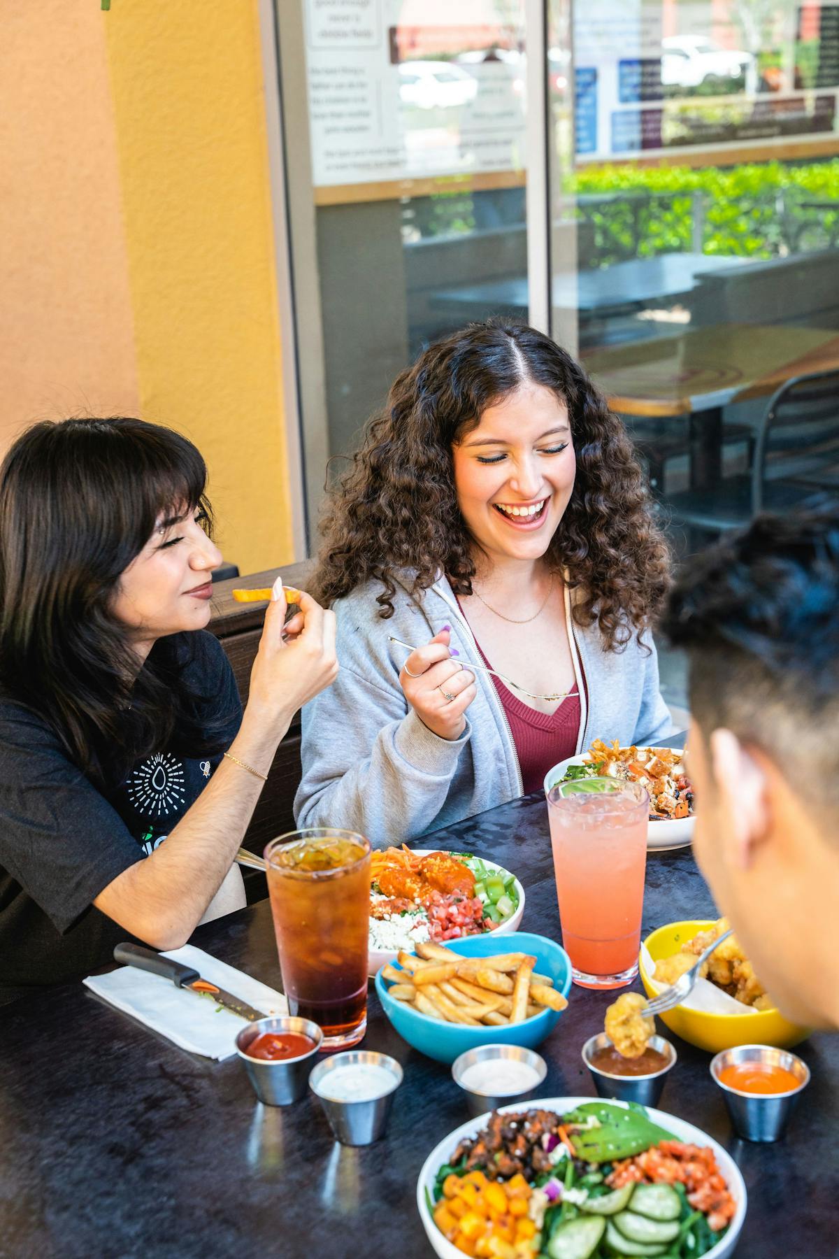 people eating and smiling