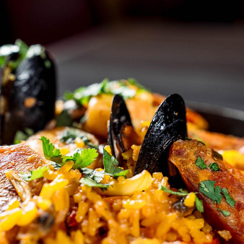 a dish is filled with food