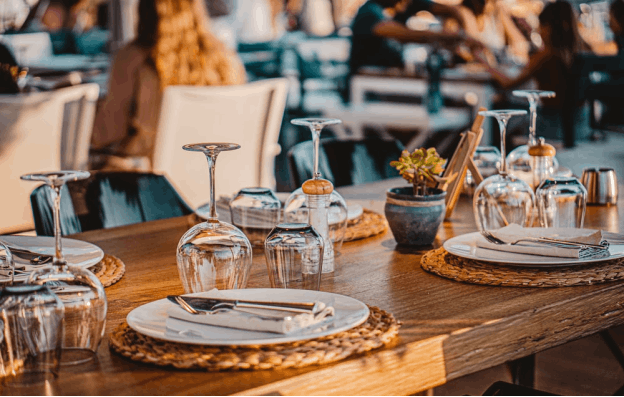 A well-set table at a restaurant