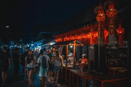 Street food carts at night