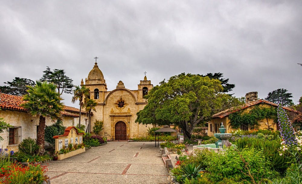 Façade of the Spanish Mission at Carmel-by-the-Sea