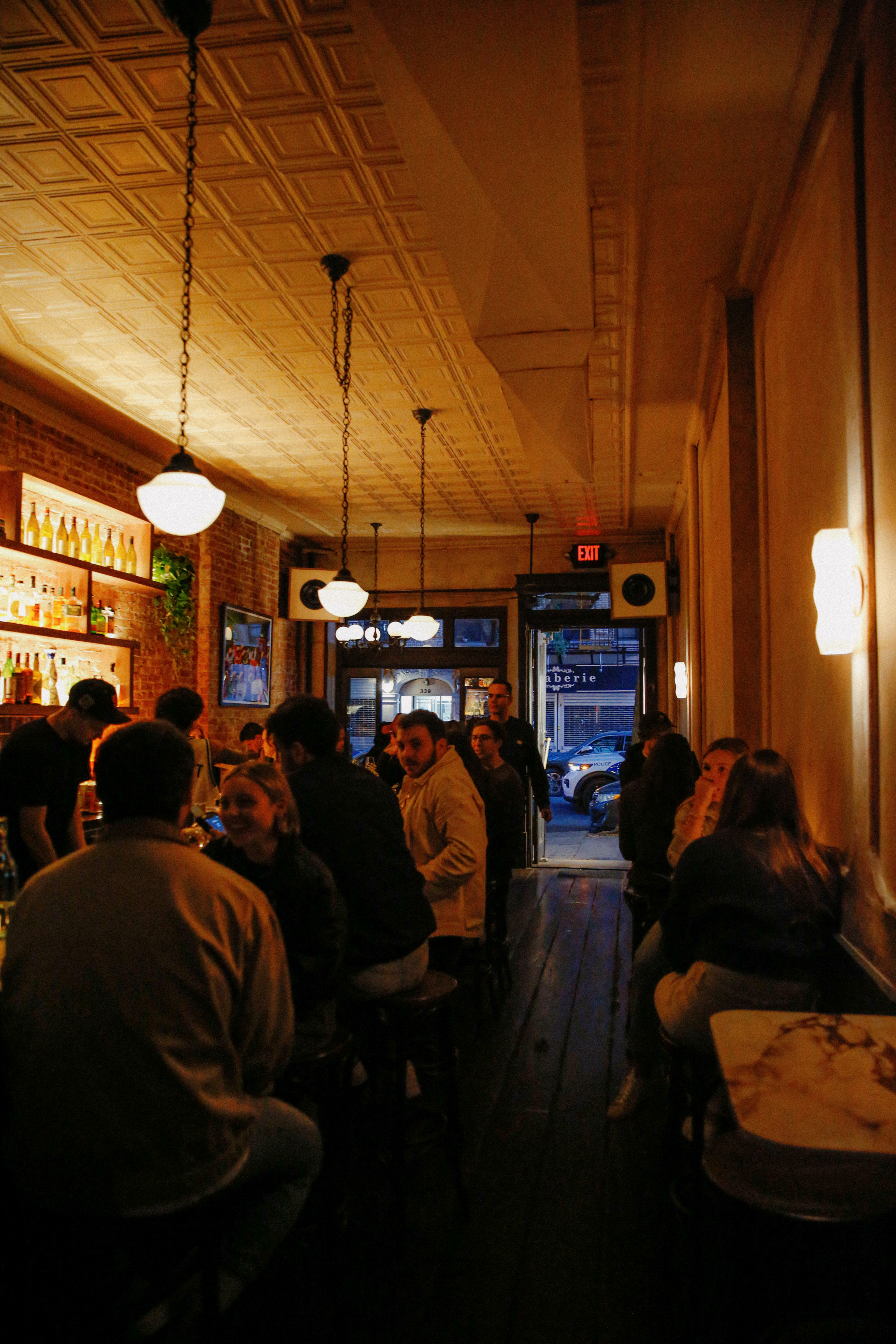 a group of people standing in a room