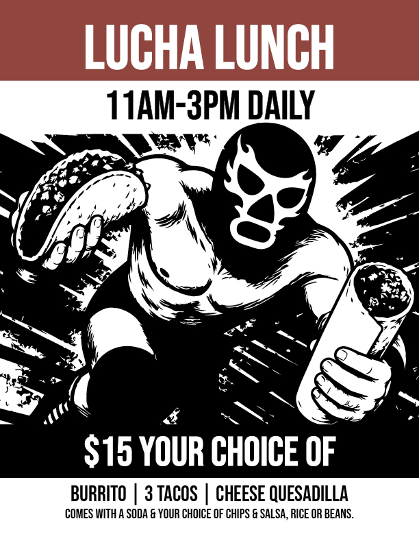 a black and white poster of a wrestler holding a taco