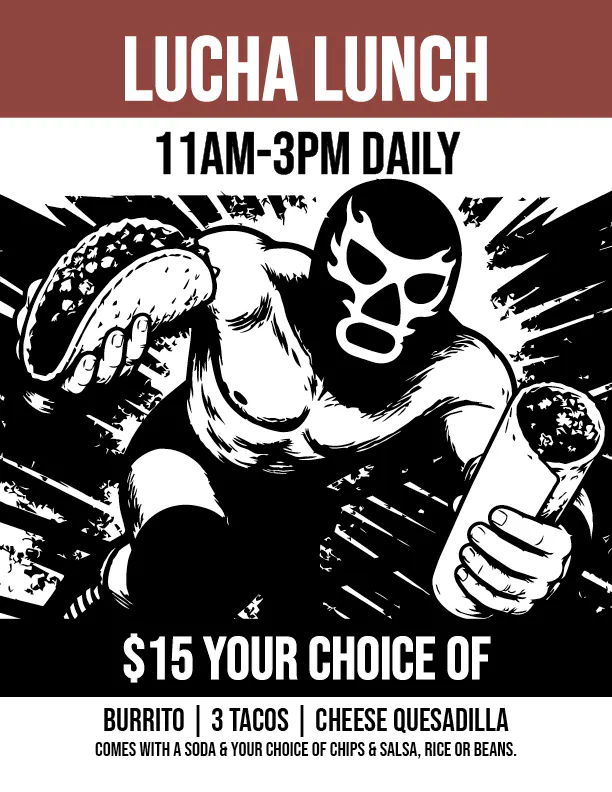 a black and white poster of a wrestler holding a taco