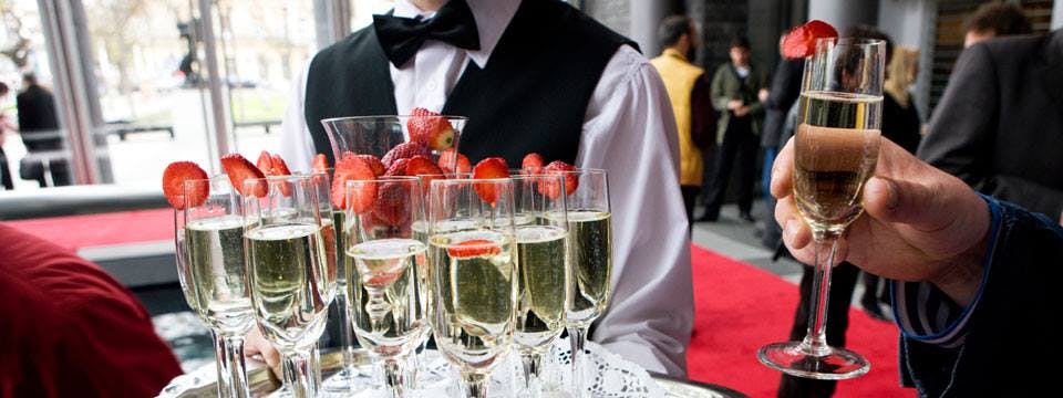 a person sitting at a table with wine glasses