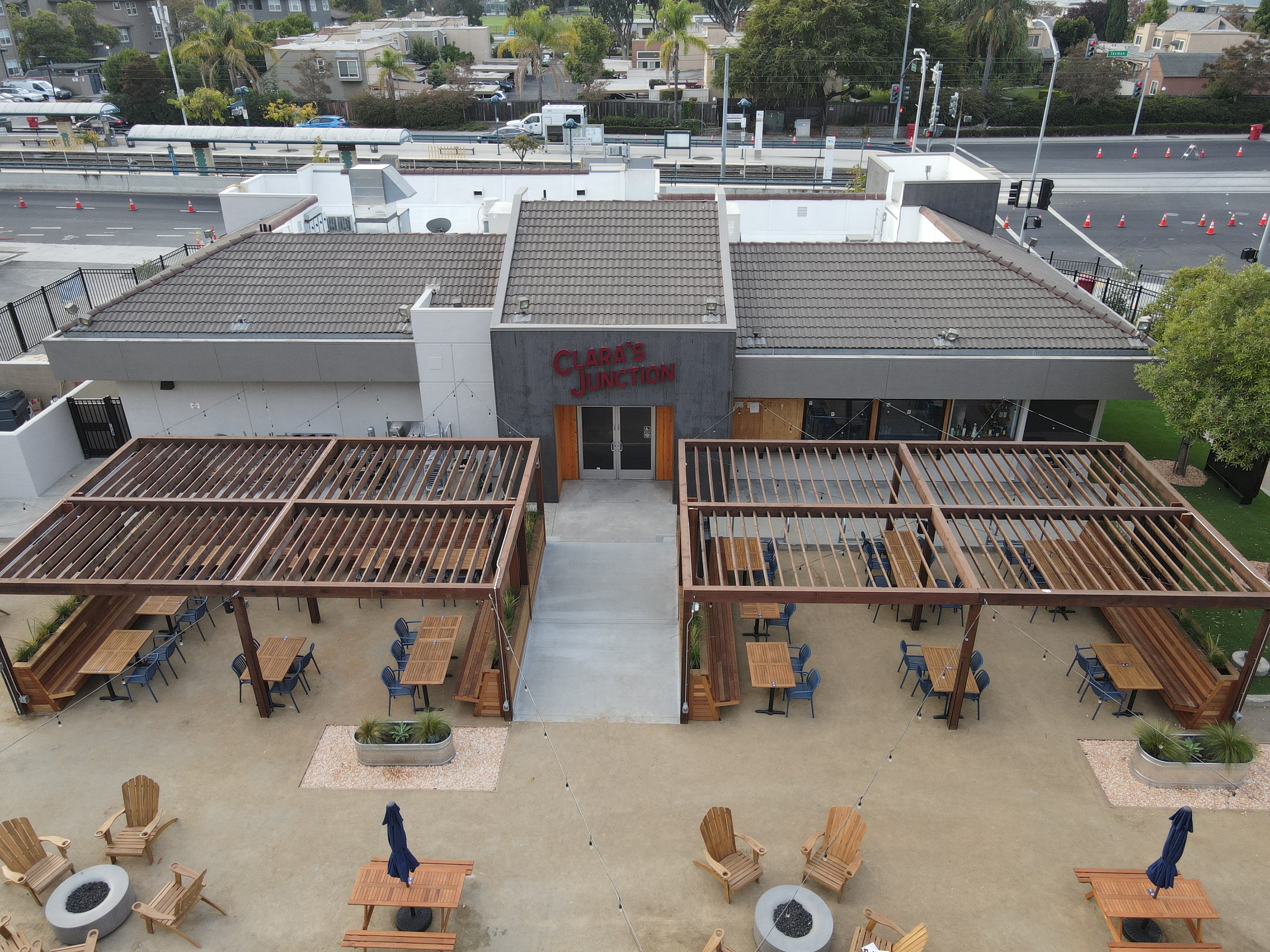 Aerial shot of private event space at Clara's Junction
