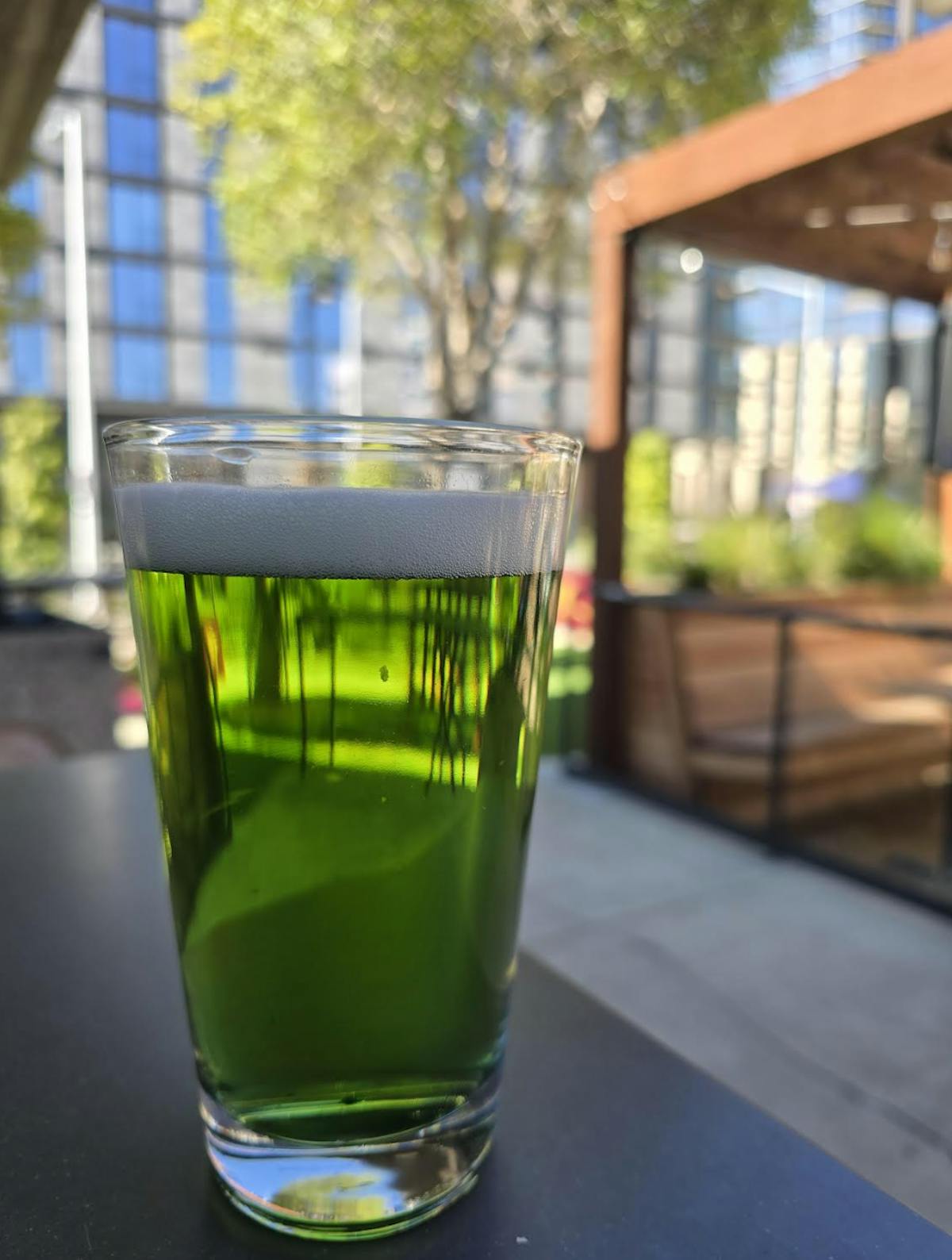 green beer on the patio; pot o gold cocktail and a shandy