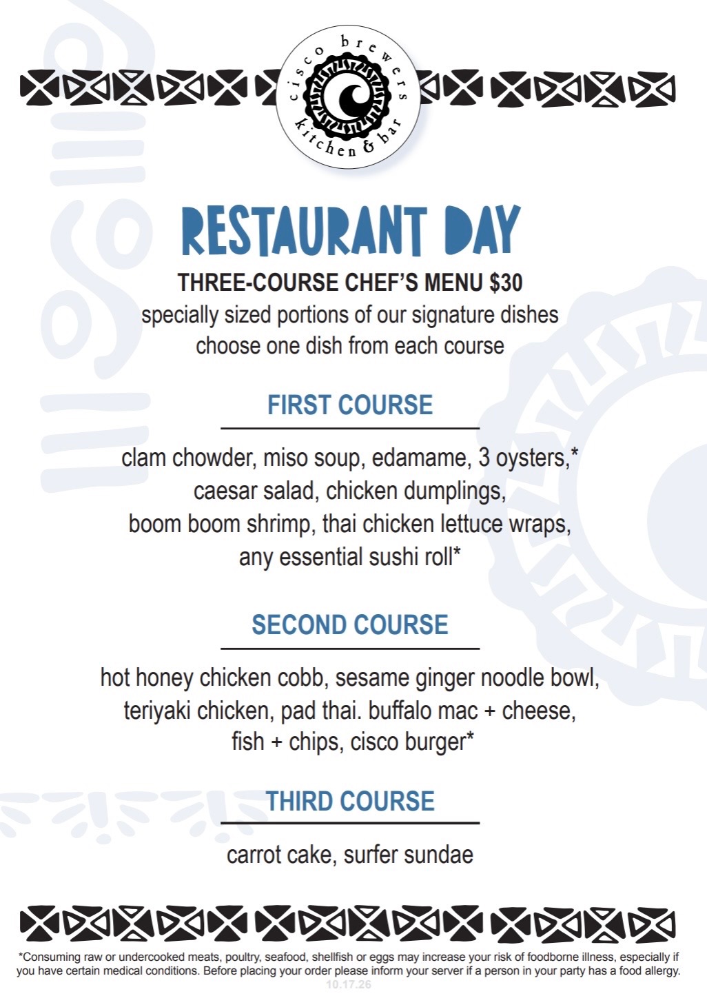 a menu of a restaurant