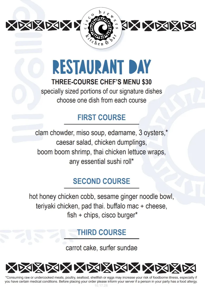 a menu of a restaurant