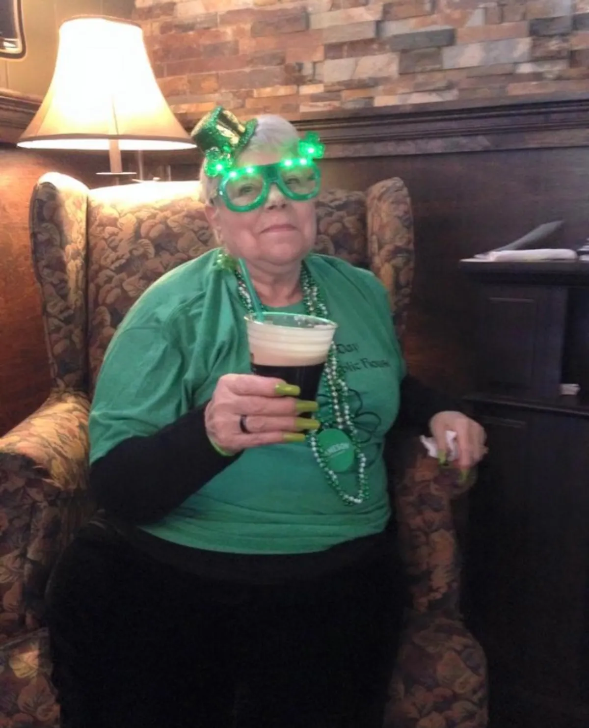 a woman in a green room
