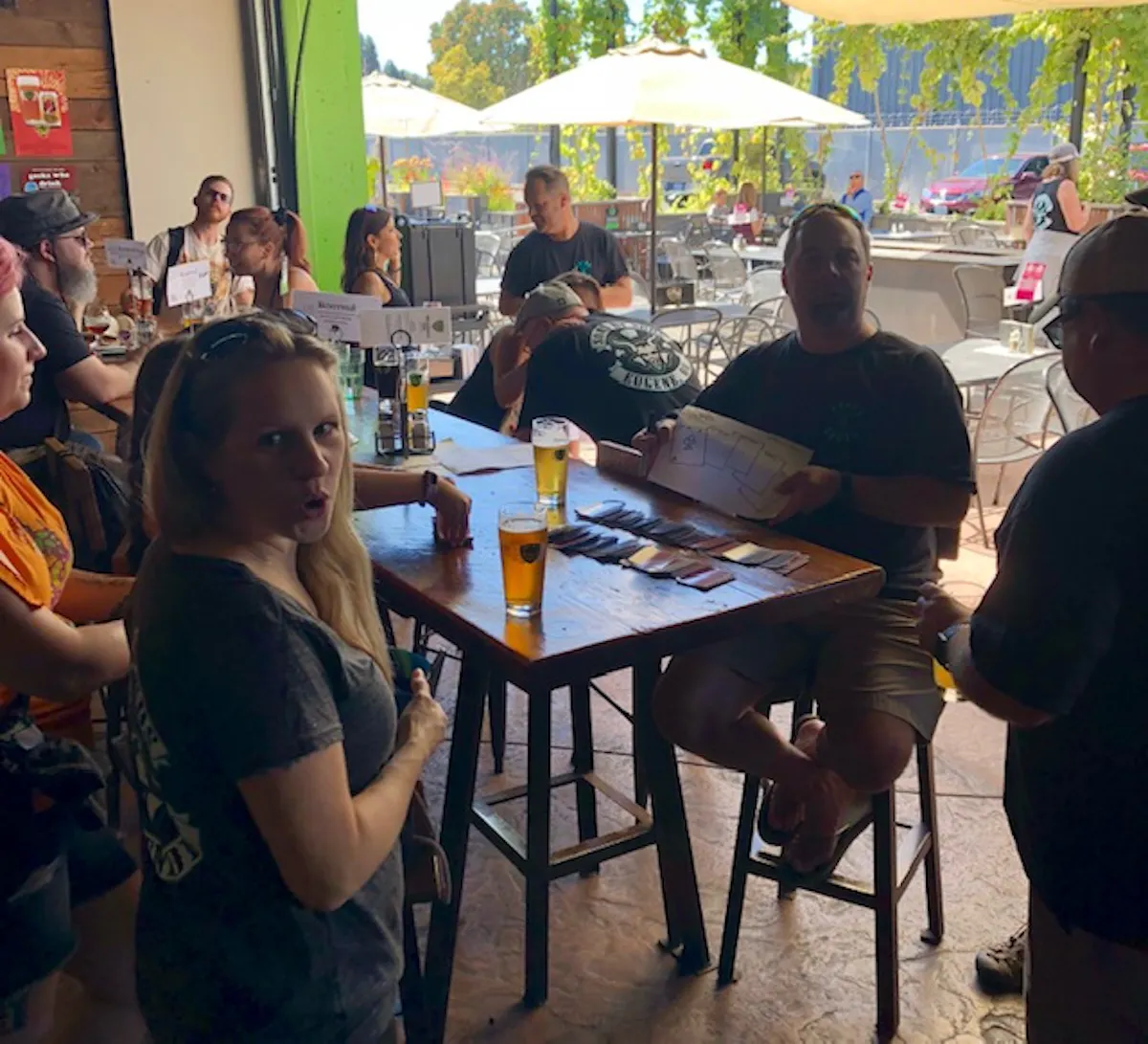a group of people sitting at a table