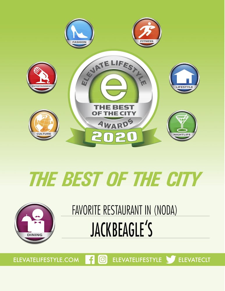 elevate lifestyle award banner to Jackbeagle's for favorite restaurant in noda in 2020