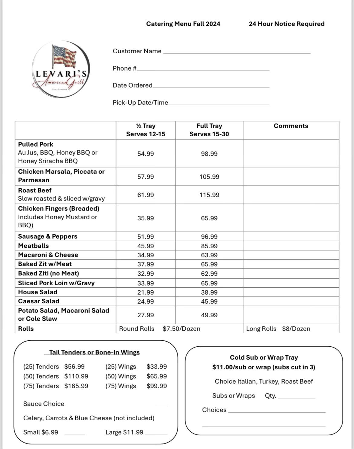 off site catering menu