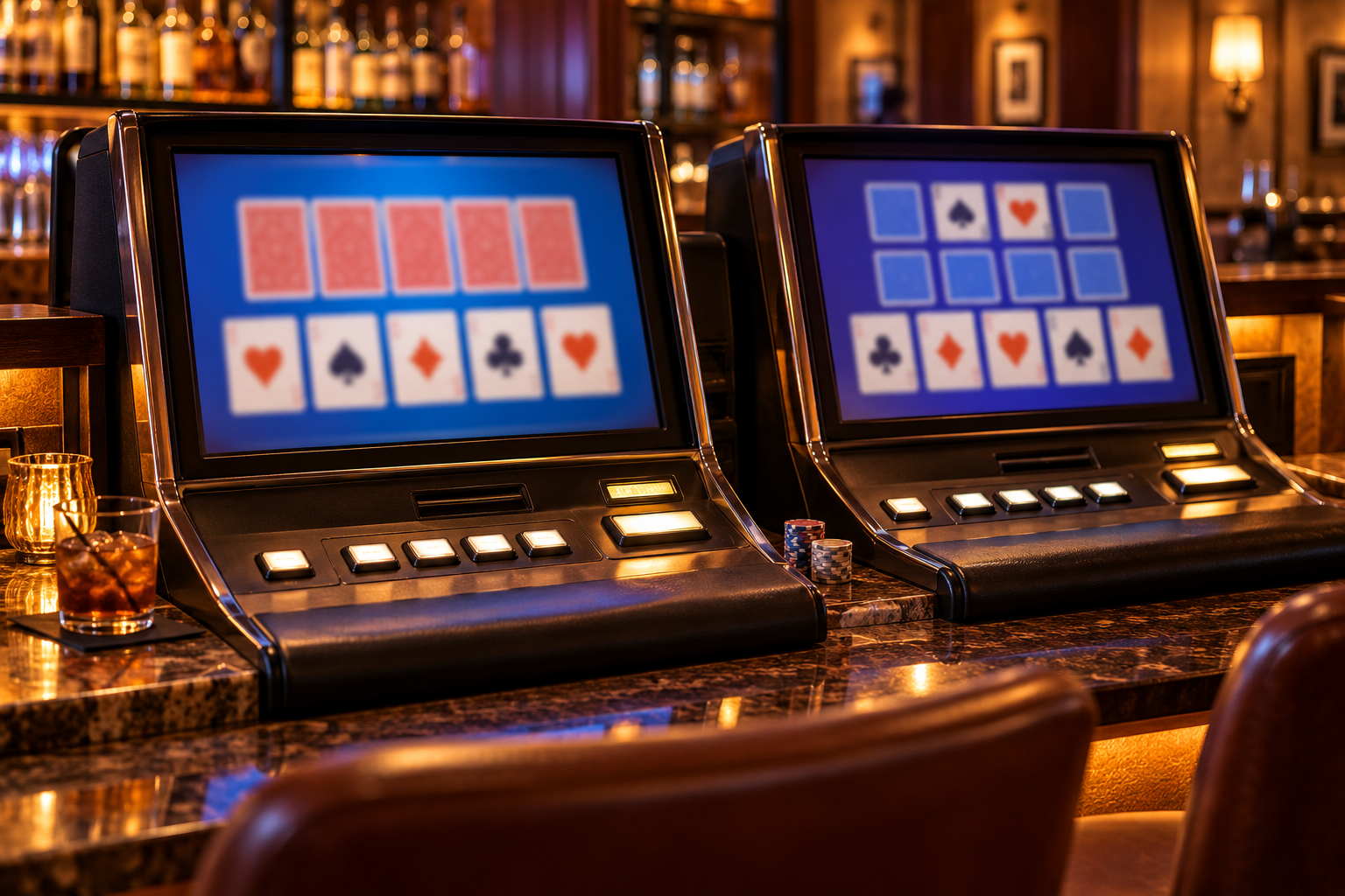 Two generic bar-top video-poker machines side by side