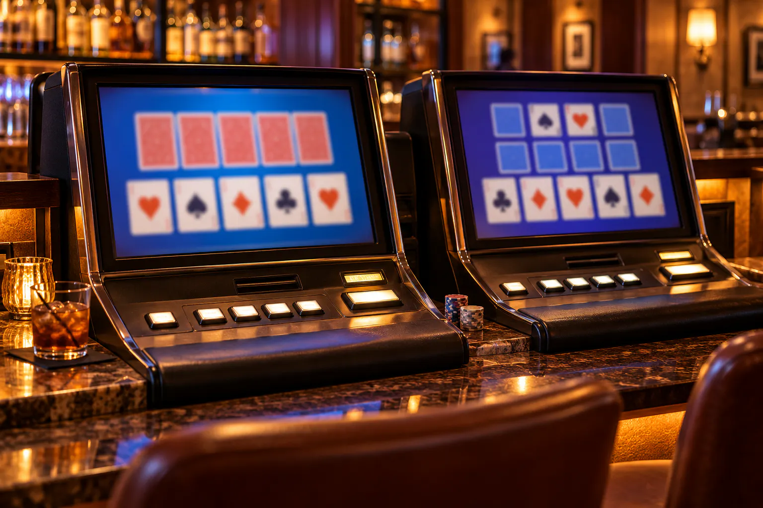 Two generic bar-top video-poker machines side by side