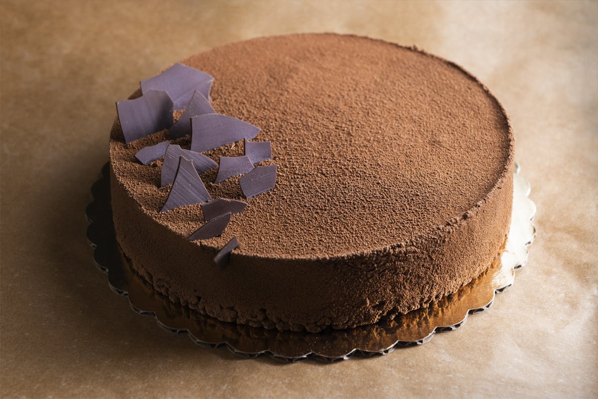 a piece of chocolate cake on a table