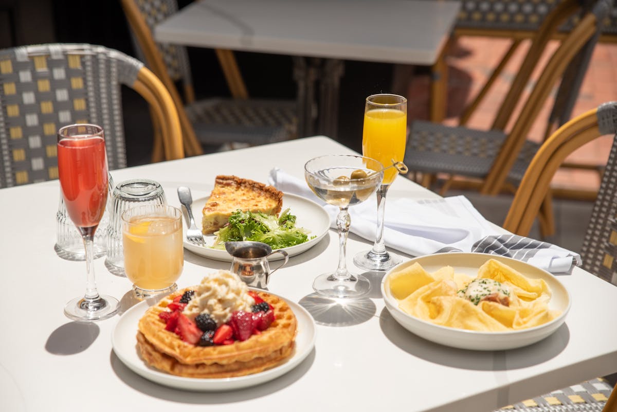 a dining table with a plate of food