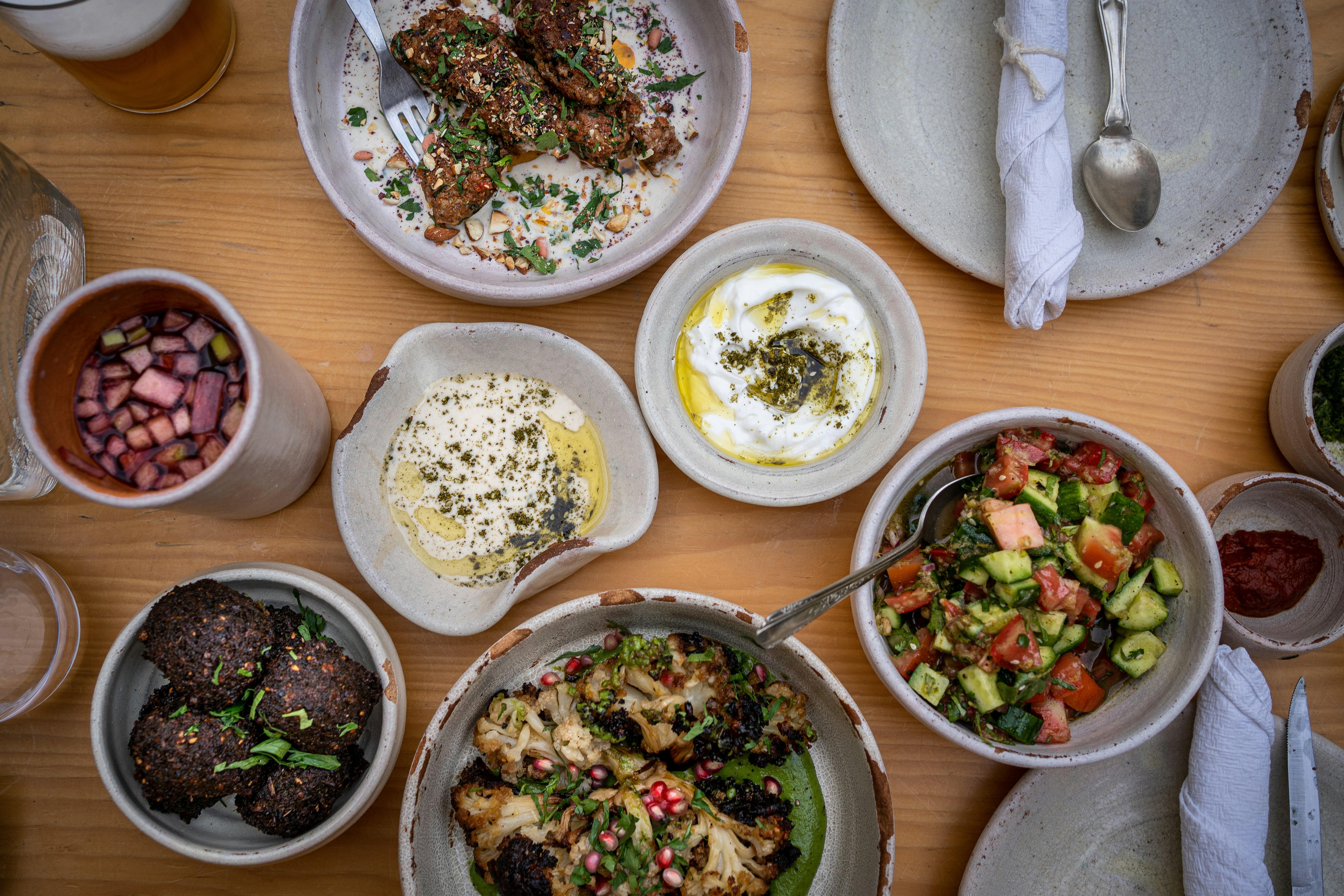 a table with plates of food