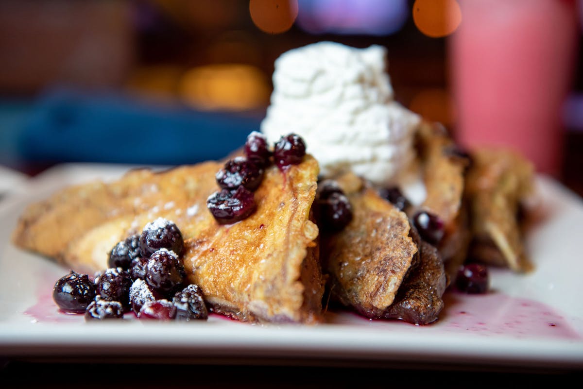 a close up of French toast on a plate