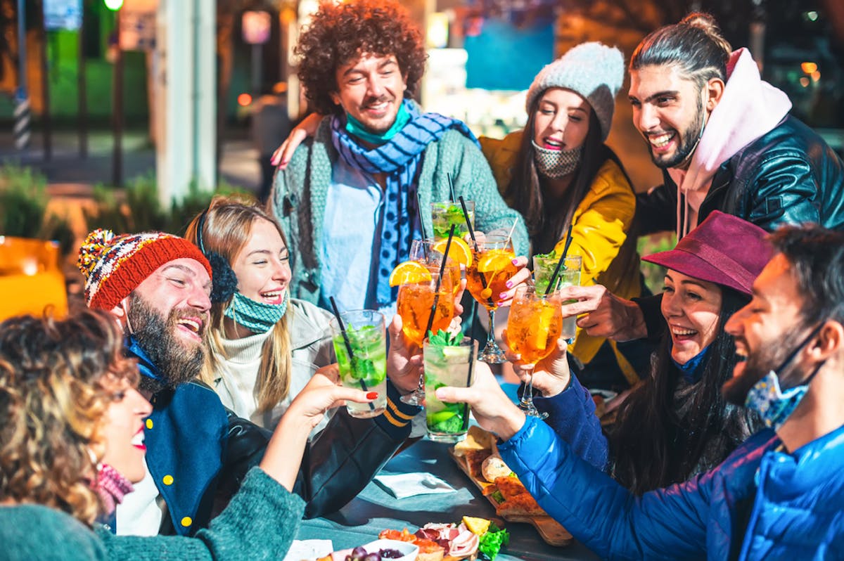 friends having drinks in the winter