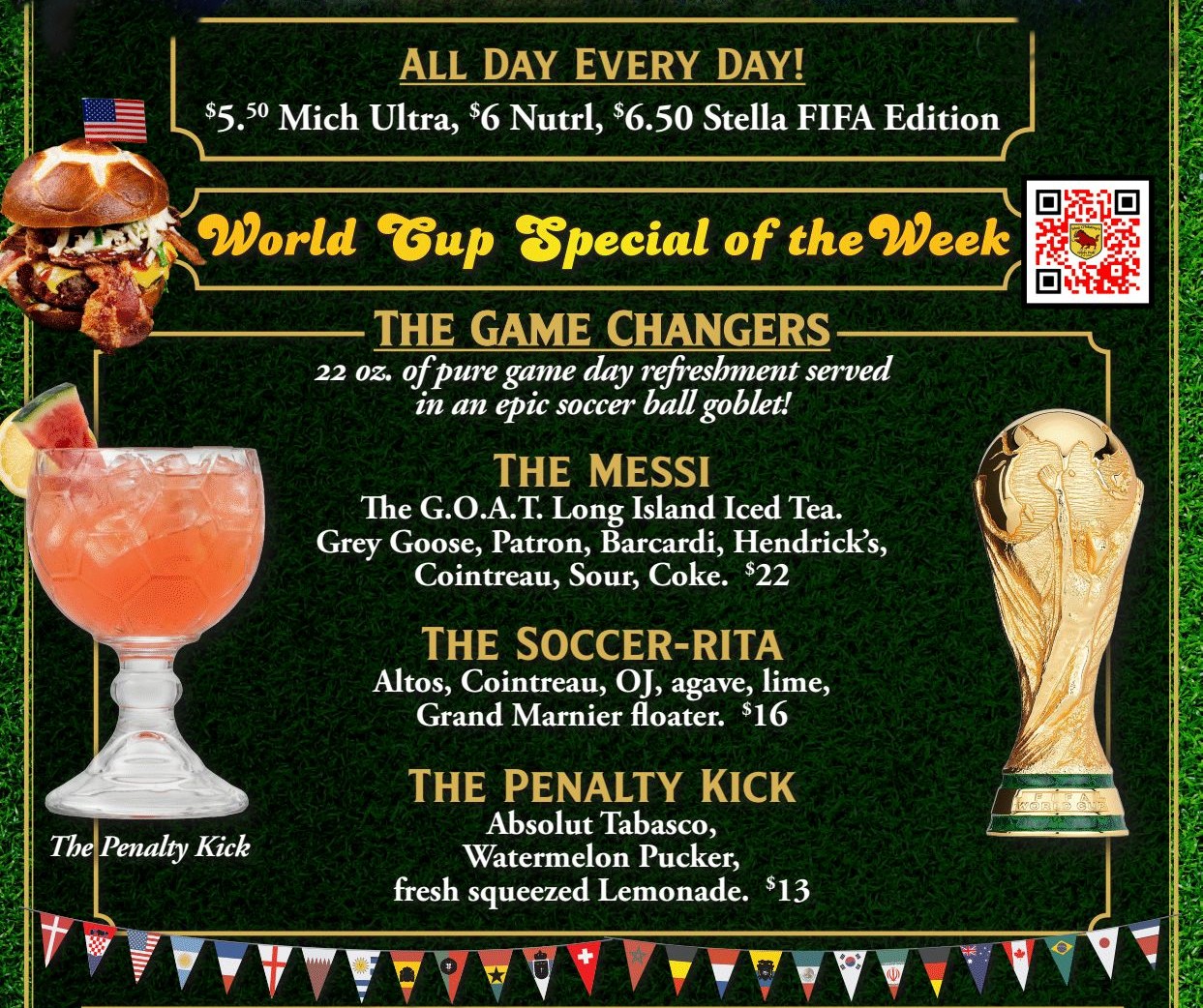 a poster with text and images of football players and a football ball