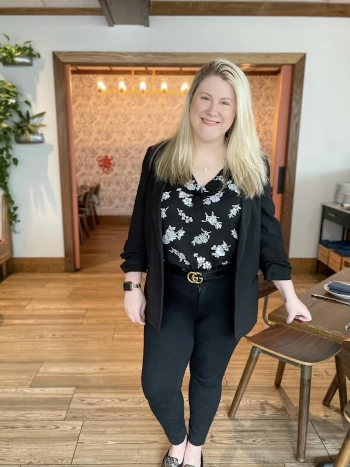 a woman standing in a room