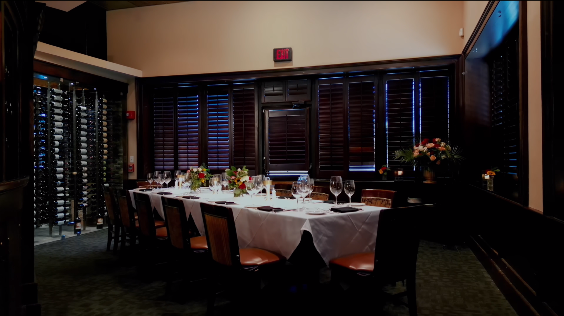 a restaurant with blue decorations