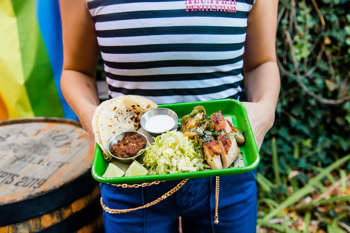 a woman sitting on a plate