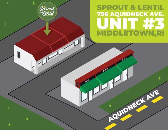 animated graphic of Sprout & Lentil location at 796 Aquidneck Ave Unit 3, Middletown, RI