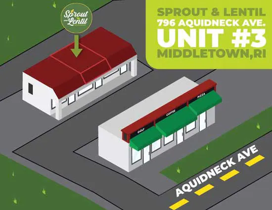 animated graphic of Sprout & Lentil location at 796 Aquidneck Ave Unit 3, Middletown, RI