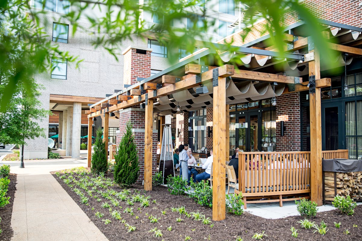 a garden in front of a building