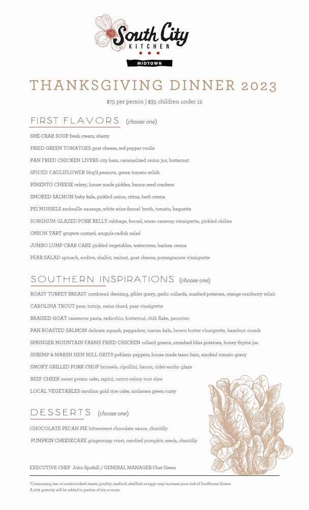 Thanksgiving Day Prix Fixe Dinner and Take Away | South City Kitchen ...