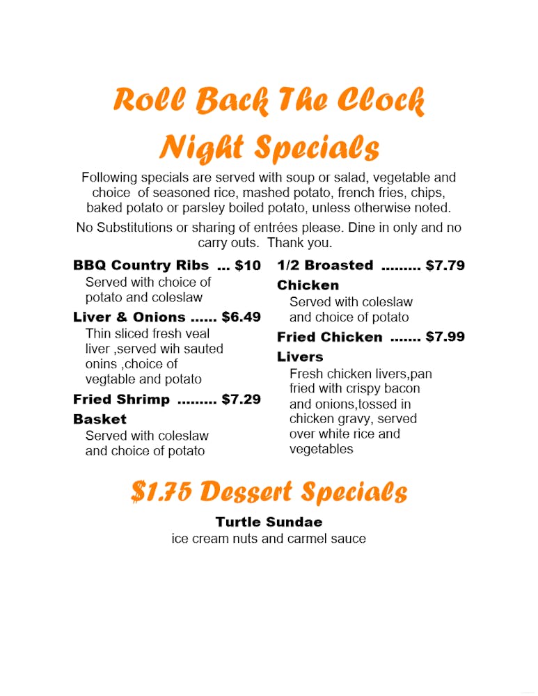 Daily Specials Meyer's Restaurant and Bar