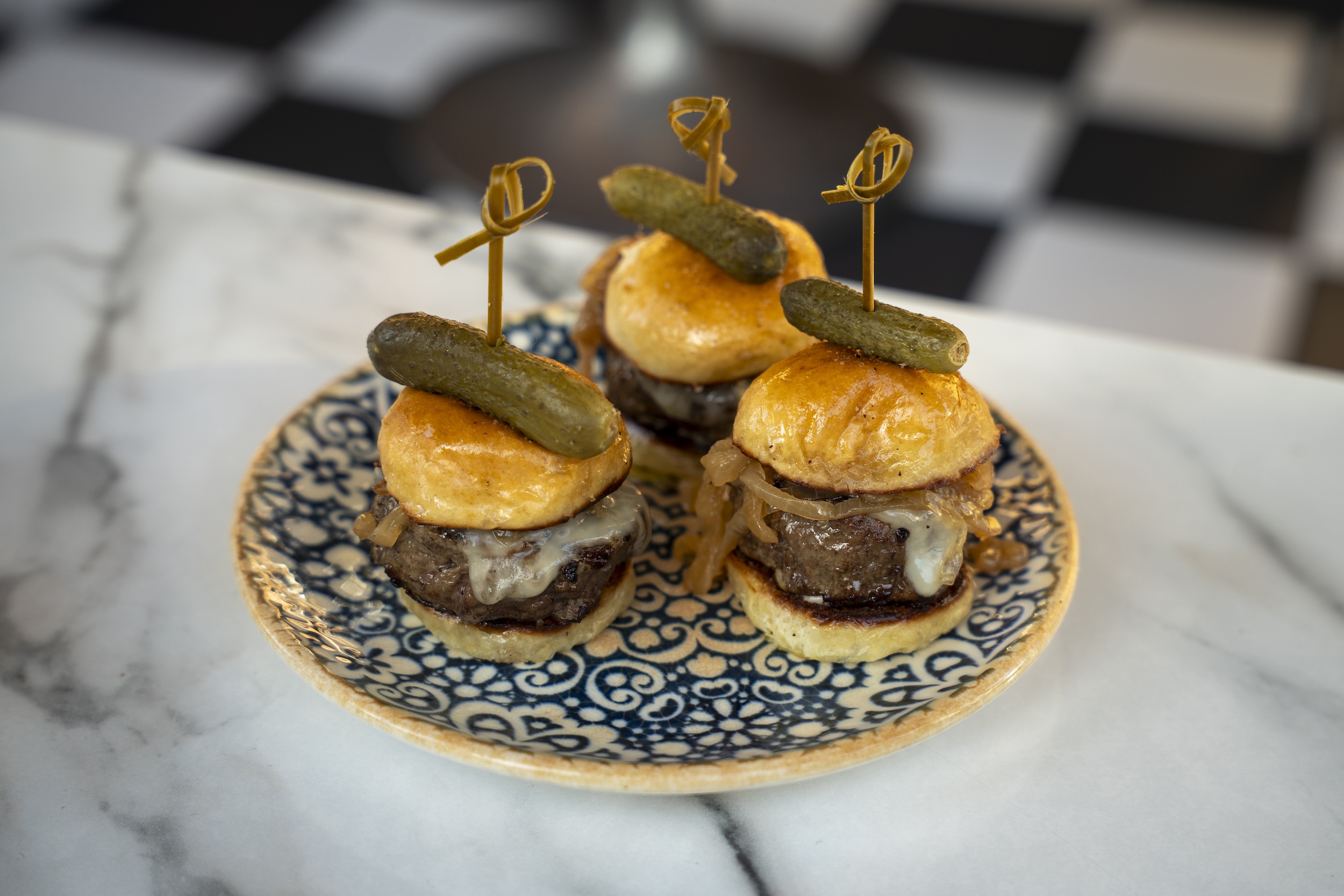 French Onion Sliders, three sliders