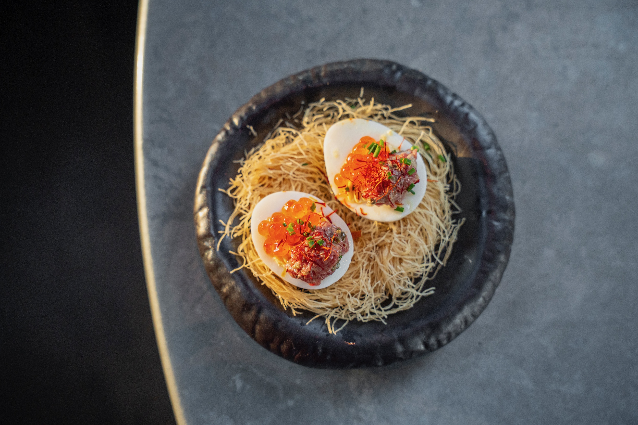 Surf and Turf Deviled Eggs, two pieces