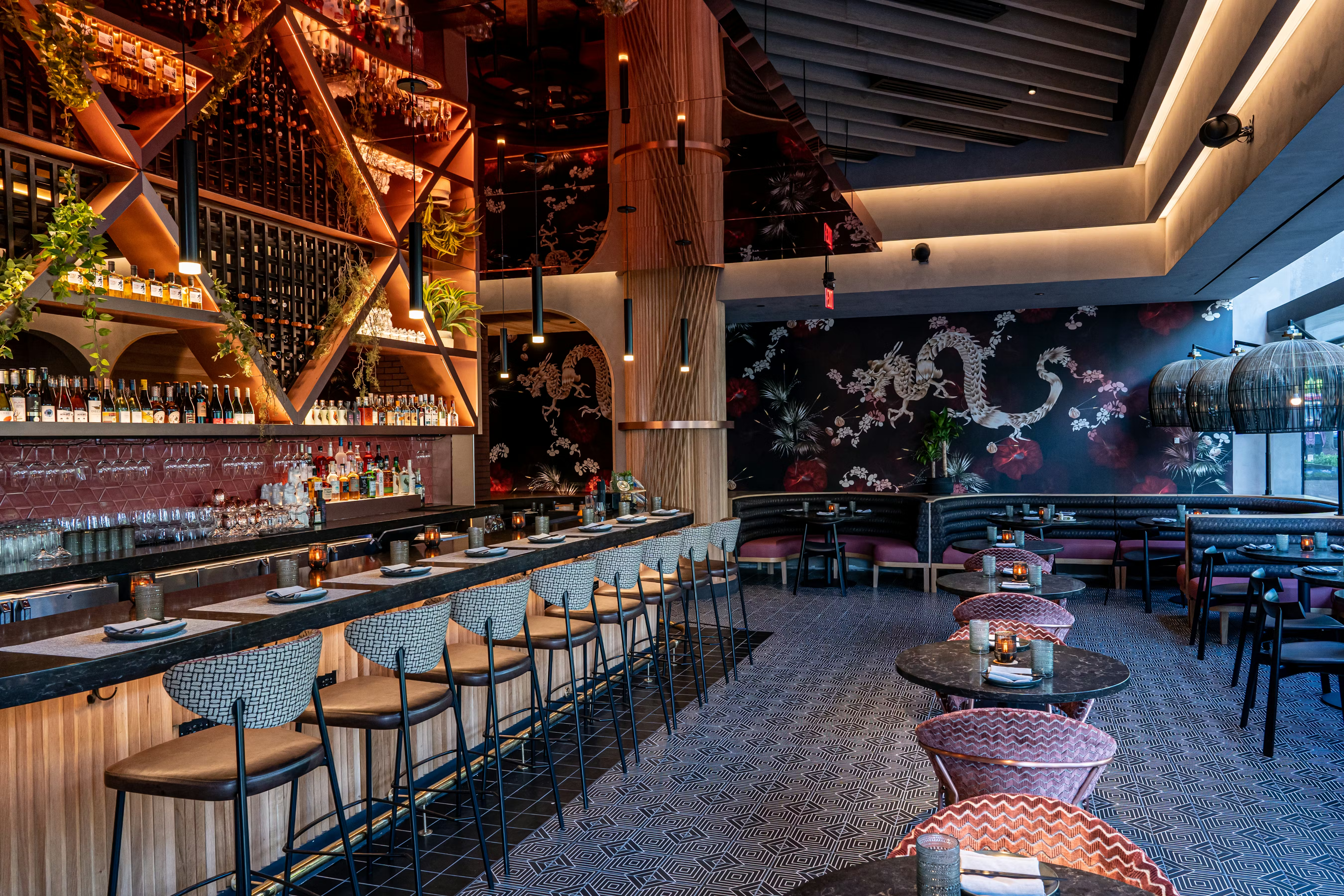 a restaurant with tables and chairs