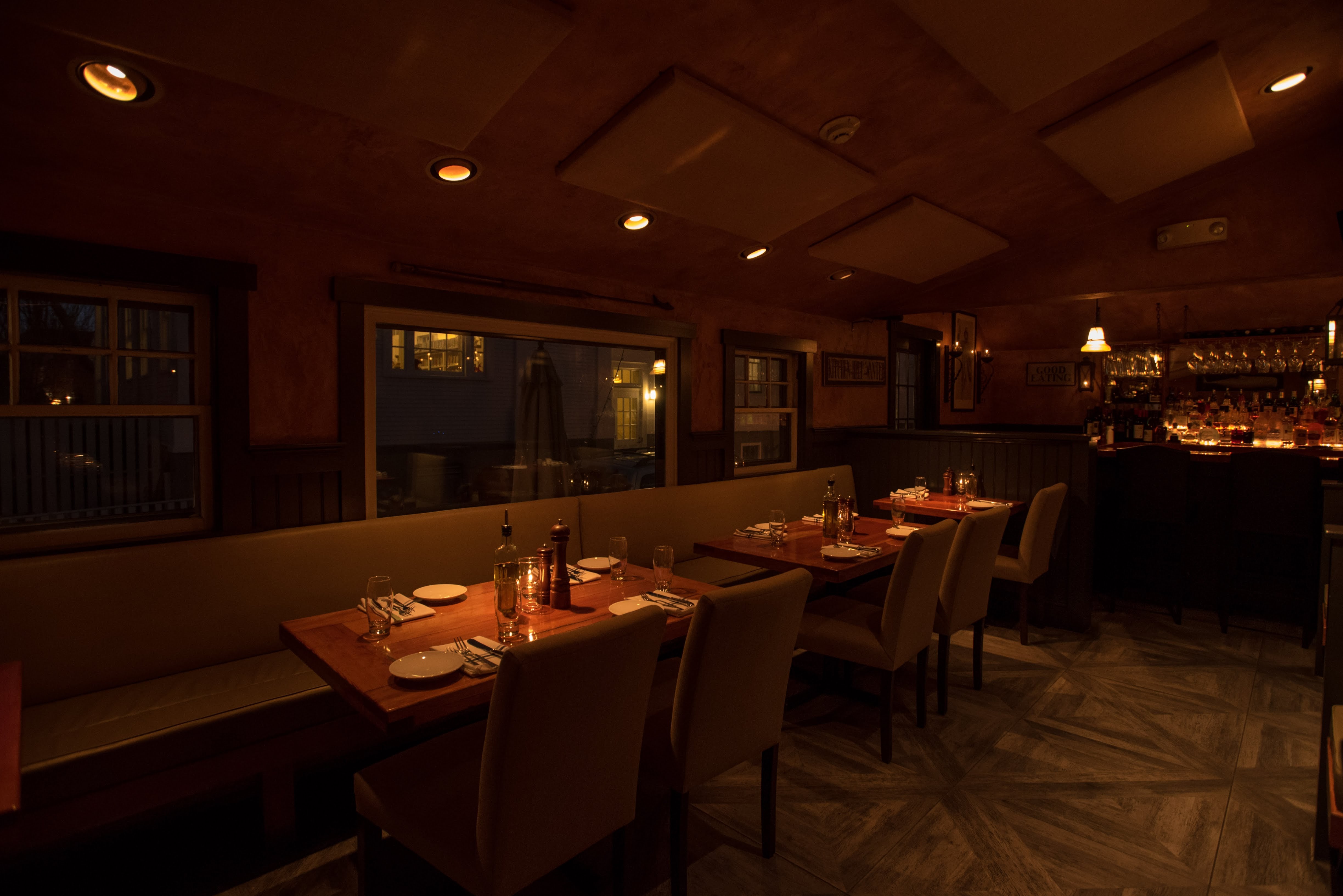 a large room with tables and chairs