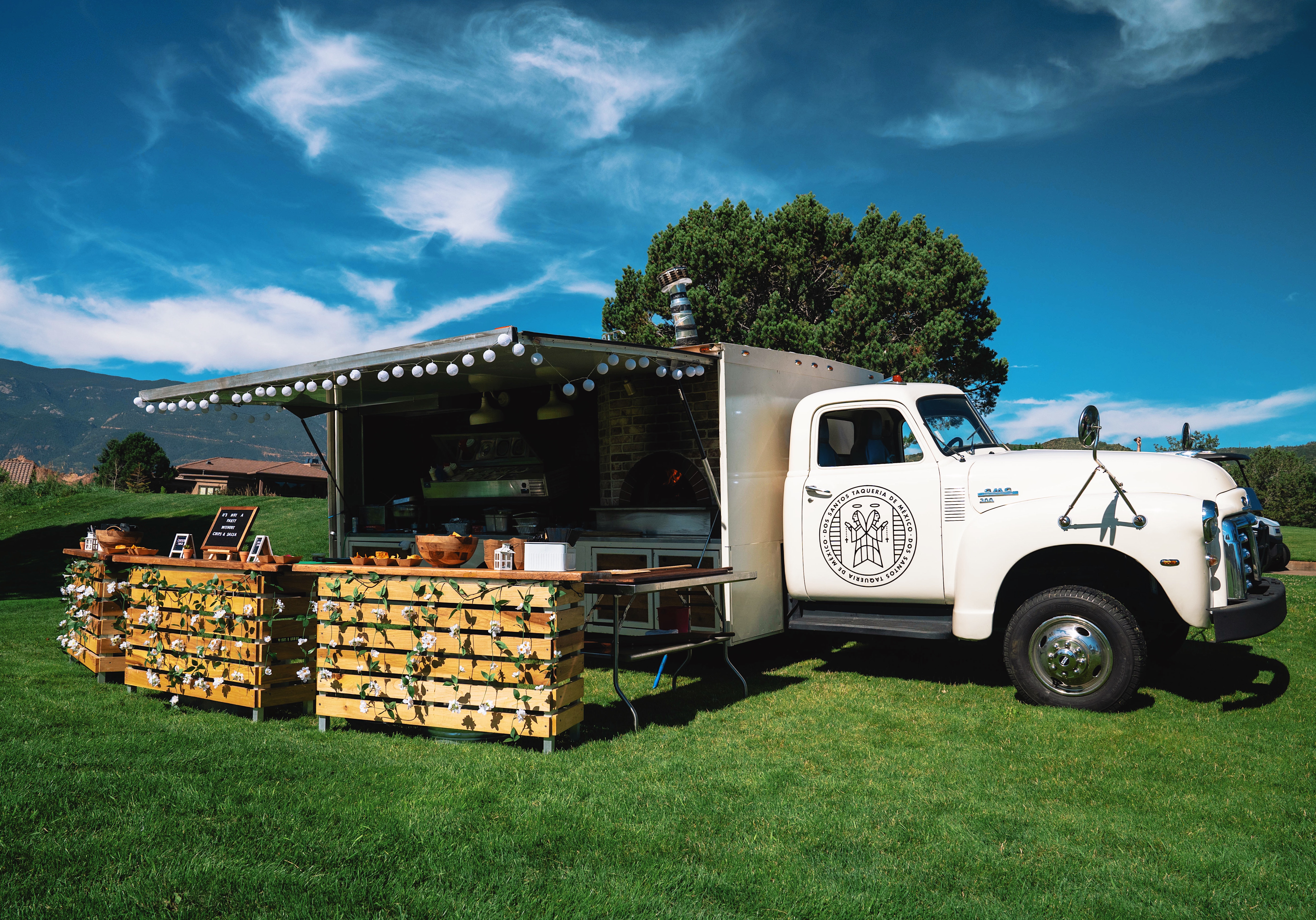 a truck is parked in a field