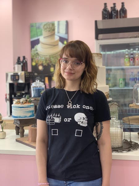 a person standing in front of a counter